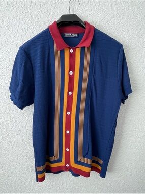 PJ Paul Jones Navy Polo with Red & Gold Stripe Detail